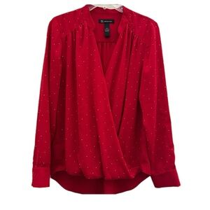INC • Surplice Blouse w/Rhinestone Glitz • Red • Size 12